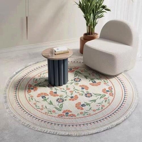 Nordic Cotton and Linen Retro Rug Carpets for Living Room Decor Bedroom Sofa Coffee Table with bar Cushion Bedside Round Mat Ru
