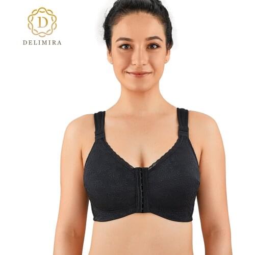 DELIMIRA Womens Plus Size Full Coverage Front Closure Wire Free Non-padded X-shape Back Support Posture Bra