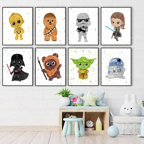 Star Wars Yoda Darth Vader Wall Art Watercolor Cotton Poster Print Nursery Baby Bedroom Decor Home Canvas Painting