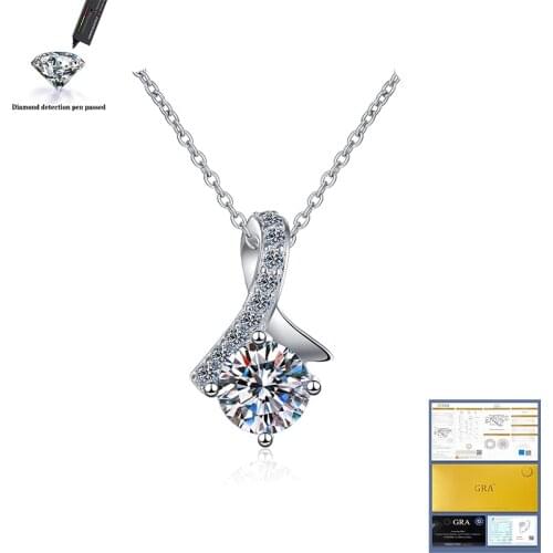 100% 925 Sterling Silver White Gold Created Lab 0.5ct 1.0ct Moissanite Pendant Necklace for Women Girls Christmas Birthday Gift
