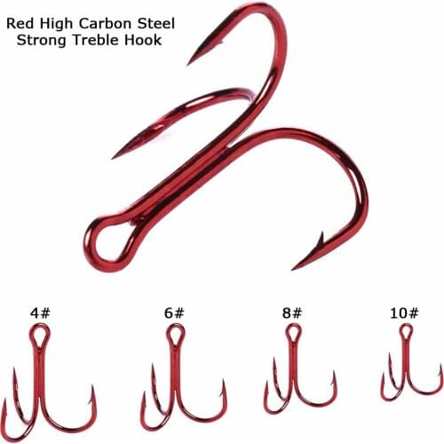 20pcs/Lot Saltwater Fishing Hook Red High-Carbon Steel Treble Hooks 4#-6#-8#-10# High Strength For Saltwater Bass Fishing Tackle