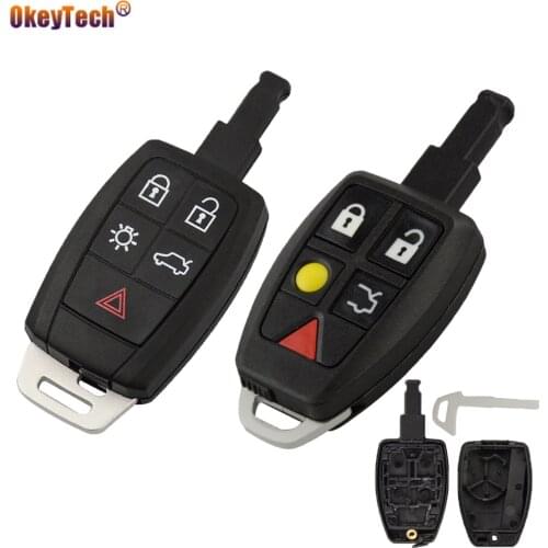 OkeyTech 5 Buttons New Style Car Remote Key Case Shell Cover Fob For Volvo C30 C70 XC90 V70 S60 V40 V50 Insert Blade Replacement