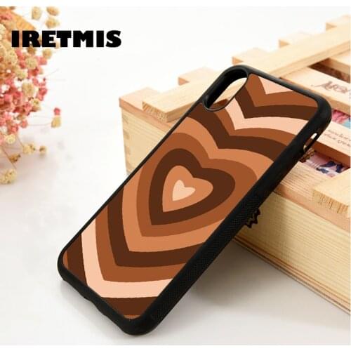 Iretmis 5 5S SE 6 6S TPU Silicone Rubber Phone Case Cover for iPhone 7 8 Plus X Xs 11 12 MINI Pro Max XR Brown Heart