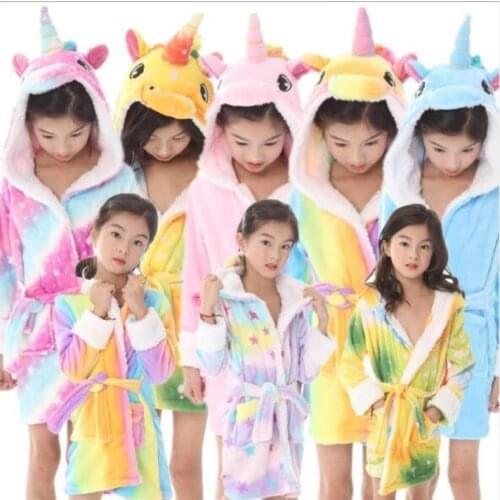 Kids Sleepwear Winter Autumn Unicorn Hooded Children Bathrobes Kids Cartoon Bath Robe Animal For Boys Girls Pyjamas Nightgown