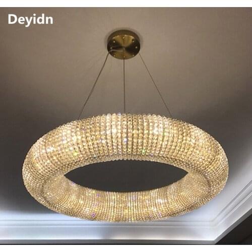 Deyidn Crystal Hanging Lamp Chrome Round Crystal Chandelier Lighting For Bedroom Living Room Indoor LED Luxury Light Fixtures