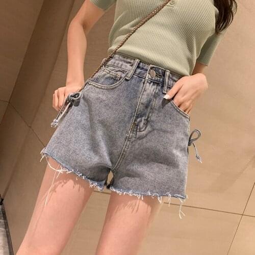 Hip hop Jeans Large womens pants bandage denim shorts high waist loose wide legsshort jeans pants for women