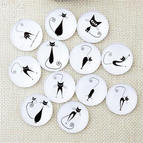 10-50pcs Cartoon Black Cat Design Glass Cameo Flatback Dome Cabochon Mix Pattern For Craft DIY Jewelry Making Findings 8-30MM