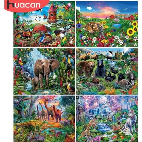 HUACAN 5d DIY Diamond Embroidery Elephant Crystal Rinestone Diamond Painting Animal Wolf Mosaic Dinosaur Home Decoration