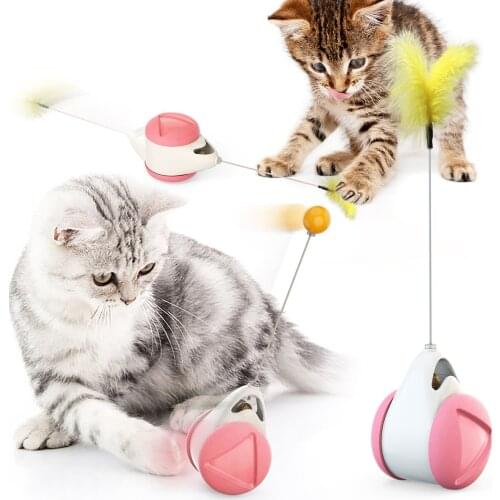 Cat Toys Tumbler Swing Toys for Cat Kitten Interactive Balance Car Funny Cat Feather Cat Chasing Toy with Catnip Funny Pet