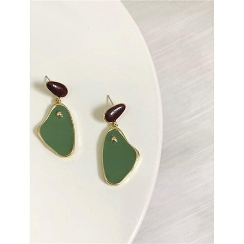 Fashion Drip Glaze Green Clip on Earrings No Hole Female Korean Vintage Irregular Geometric Clip Earrings Without Piercing Women