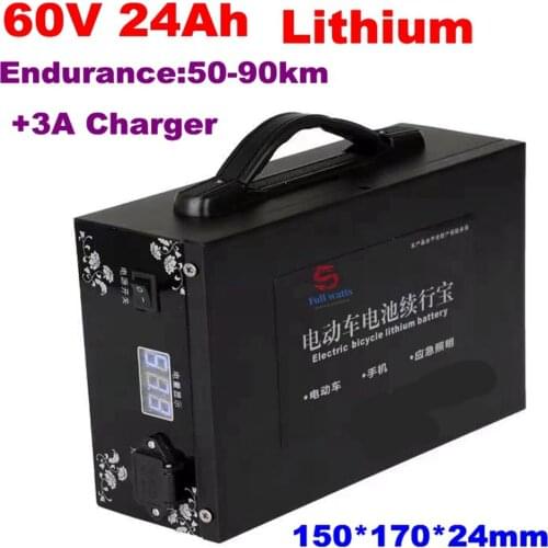 Powerful LED Battery capacity display 60v 24AH lithium battery Portable 60V 24AH for 3000W 1800W 60V electric car Tricycle AGV
