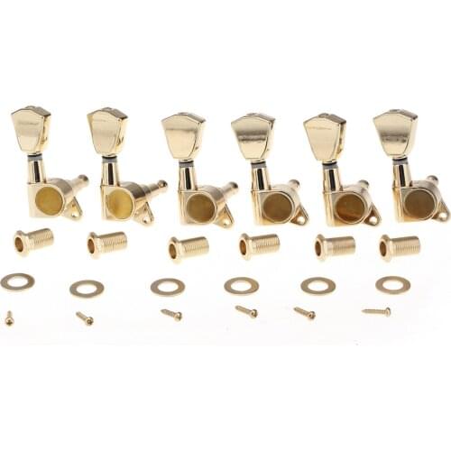 Musiclily Pro 6 in Line Guitar Sealed Tuners Tuning Keys Pegs Machine Heads Set for Fender Strat Telecaster, Tulip Button Gold