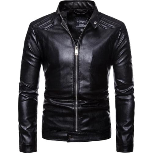 Mens clothing 2021 mens motorcycle jacket European and American style leather jacket / mens stand-up collar leather jacket