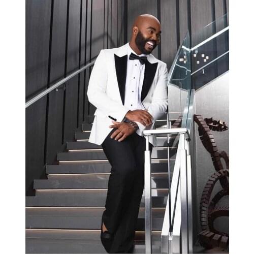 High Quality Mens Suits 2 Piece Single Breasted Thin Casual Suit British Slim Fit Wedding Business White Blazer with Black Pant