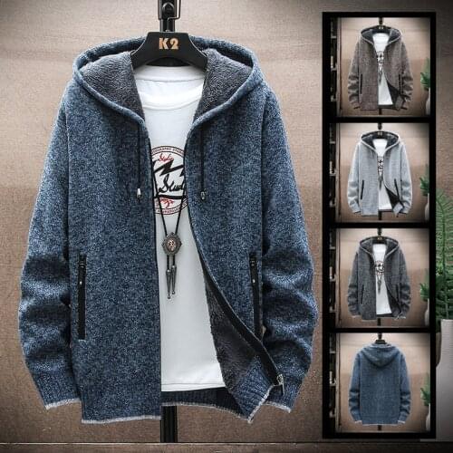 Autumn winter new mens sweater coat fashion pure color hooded cardigan catch fleece thick wool long sleeve jacket loose leisure