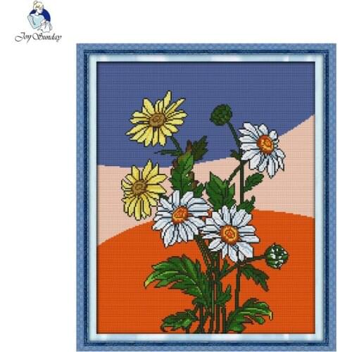 Daisy Floral Pattern Cross Stitch Kits 11CT 14CT Counted and Stamped Canvas Needle and Thread Set DIY Embroidery Home Decor Gift