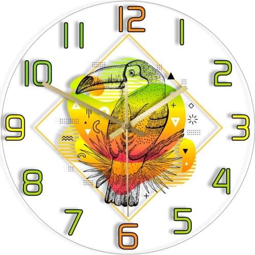 Toucan Tropical Bird Contemporary Wall Clock For Kids Room Nursery Jungle Animal Home Décor Minimalist Acrylic Printed Clock