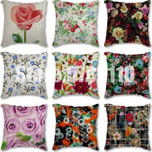 1Pcs Rose Flowers Cushion Cover 45*45cm Nordic Style Home Decoration Throw Pillow For Sofa Bed Car Pillow Cotton Linen Case
