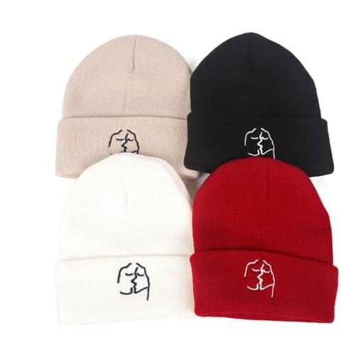 New Fashion Lovers Head Portrait Embroidered Winter Hats for Women Men Autumn and Winter Knitting Hat Ski Keep Warm Cap 2020
