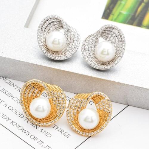 New fashion temperament micro-set pearl zircon earrings suitable for women/girls wedding party sweet romantic jewelry earrings