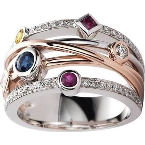 NurmWung Fashion Geometric Lines Inlaid Multicolor Zircon Ring Four Seasons Charm Gift Personality Men And Women Wild Jewelry