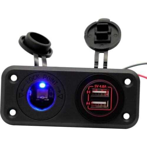 Dual USB Socket Panel with Screw Waterproof Power Socket Adapter Kit Dual USB Ports for 12V-24V Car Boat Marine RV