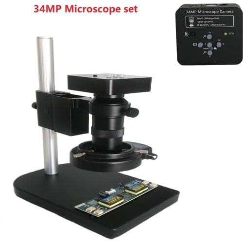 130X C-Mount lens 34MP 1080P 60FPS HDMI USB Industrial Electronic Microscope Camera led lights stand For Phone CPU PCB Repairing