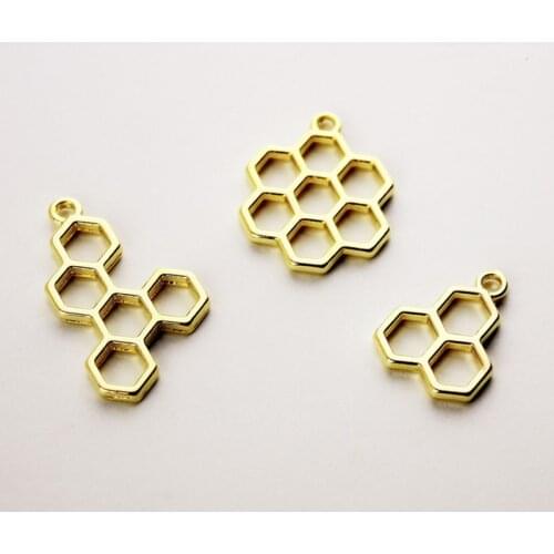 MRHUANG 10pcs/pack Bee honeycomb Charm Bezel Metal Pendant Frame Blank Pendants Bezel Setting UV Resin Frame Jewelry DIY