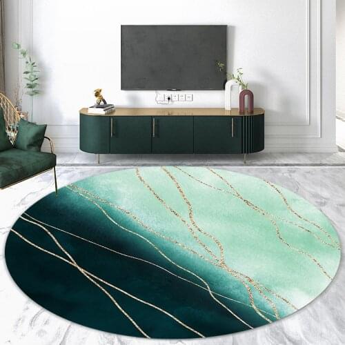 Luxury Gradient Green Abstract Round Carpet With Golden Line Living Room Coffee Table Rug Area Rug Bedroom Chair Mat Nordic