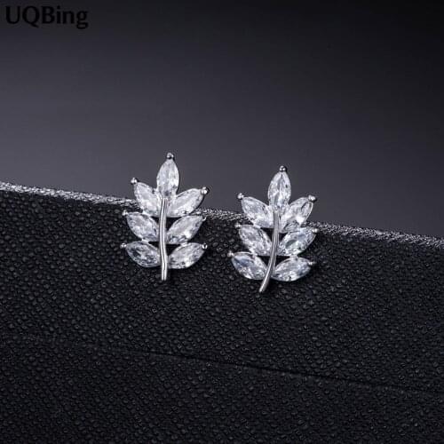New Arrivals 925 Sterling Silver CZ Crystal Leaf Stud Earrings For Women Jewelry Pendientes Brincos Free Shipping