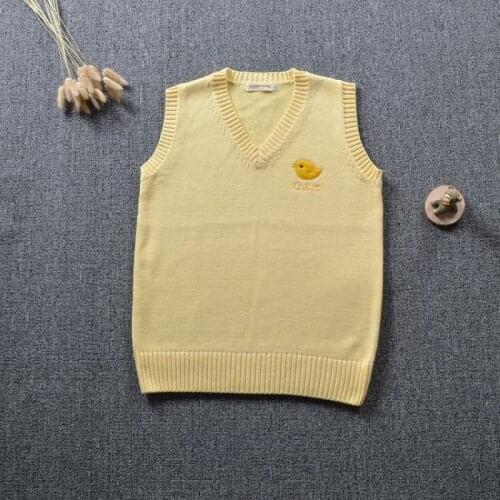 School JK Uniform Sweater Vest Sleeveless Waistcoat For Cute Girls Boys Cosplay Halloween Winter Anime Vest Yellow Knitting Coat