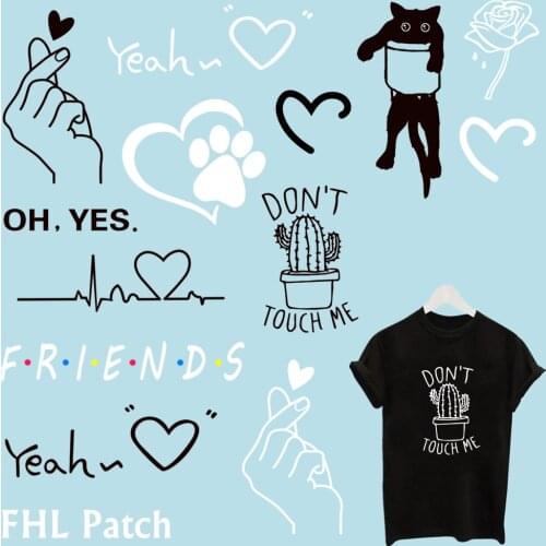 Fashion Letter Patches For Clothes cute animal cat Thermal Stickers Washable DIY Iron On Sticker love heart Heat Transfer Thermo