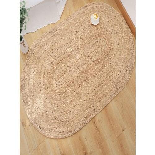 Nordic Style Hand-Woven Reed Plant Primary Color Simple Living Room Coffee Table Floor Blanket Study Bedroom Straw Oval Carpet