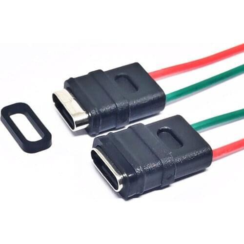 USB Type c Waterproof Connector Welding Wire Female Socket High Current Fast Charging Type -c Female Port Charging Interface Jac