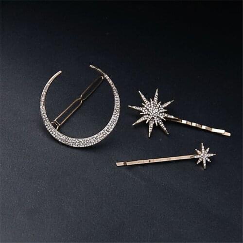 New Arrival Moon Stars Barrettes Gift Hair Jewelry Gold Color High Quality Rhinestone Crystal Hair Clip Wedding Hair Accessories