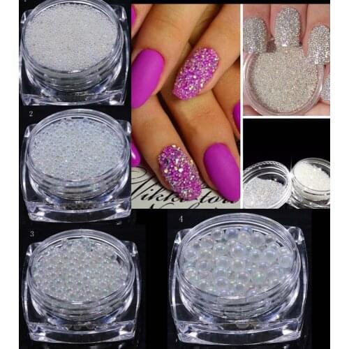 1 Box AB Clear Transparent Nail Art Decoration Mini Glass Tiny Caviar Beads 0.6-2mm AB Crystal Glass Look Caviar Beads 4 sizes