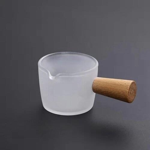 1pcs Thickened Glass Single Spout Measuring Cup Home Mini Glass Cup With Wood Handle For Milk Coffee Espresso Making Drinkware