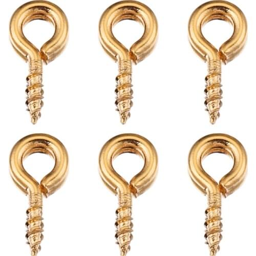 100pcs Stainless Steel Tiny Mini Eye Pins Eyepins Hooks Eyelets Screw Threaded Gold Clasps HooksFor Diy Jewelry Making Wholesale