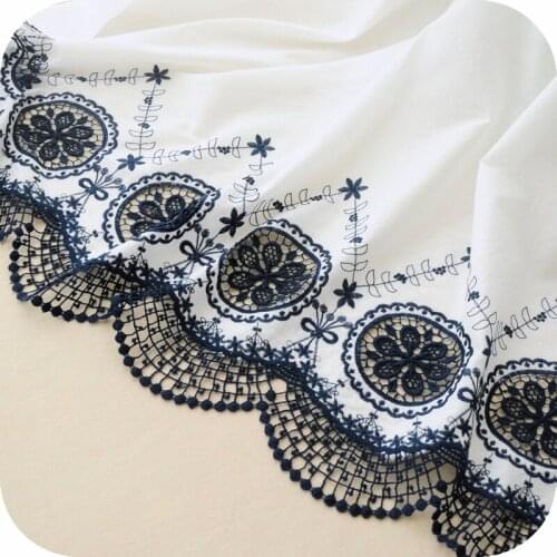 140cm Dark Blue Hollow Embroidered Cotton Lace Fabric Floral Lace Cloth for Patchwork Sewing Dress Skirt Dolls Cloth DIY