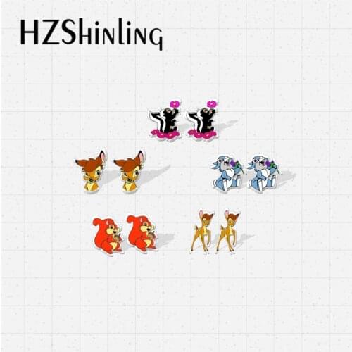 2021 New Cute Earrings Deer Bambi and Animals Friends Handcraft Epoxy Acrylic Resin Stud Earrings