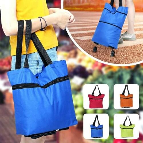 2021 Foldable Shopping Trolley Cart Foldable Reusable Eco Large Waterproof Bag Luggage Wheels Non-Woven Market Bag Pouch