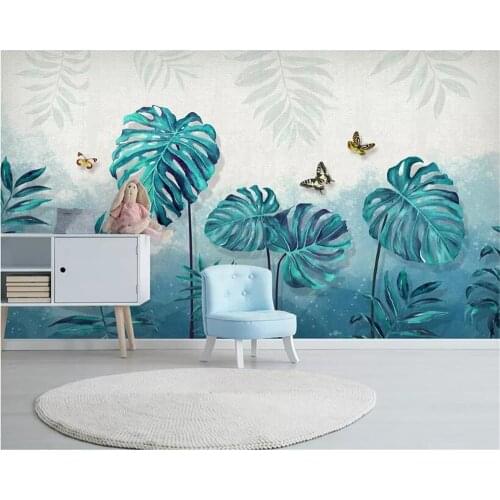 Beibehang Custom 3d wallpaper murals European minimalist small fresh green leaves watercolor style background wall 3d wallpaper