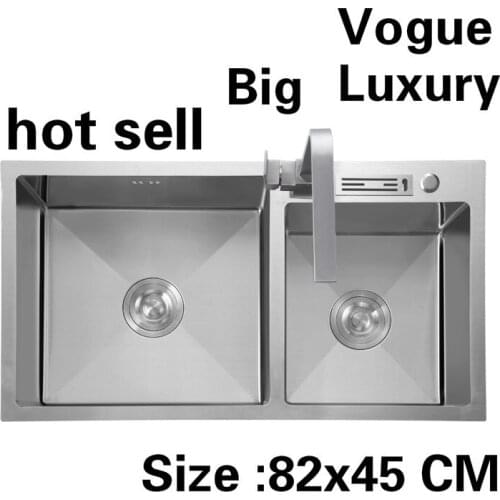 Free shipping Apartment kitchen manual sink double groove vogue wash vegetables 304 stainless steel hot sell 82x45 CM