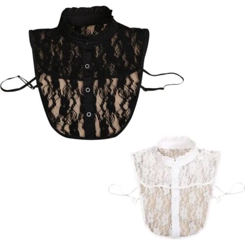 Fashion Women Solid Shirt Cotton Lace False Collars White & Black Blouse Vintage Detachable Adjust Clothes Accessories Fake Half