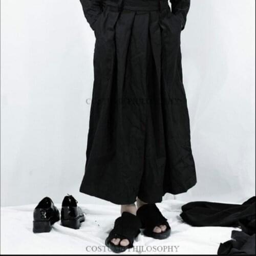 Wide-leg Pants Culottes Pants Men Clothing Black Fashion Skirts Ultra-loose Cotton Draped Nine Points Pants 2020 Design 27-44