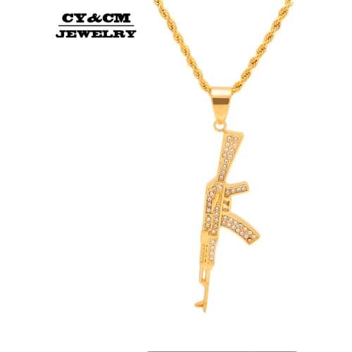 CY&CM Fashion Iced Out Rifle Rack Pattern Chains Neckalces Men Gold Color Top Quality 316L Stainless Steel Gun Pendant Jewelry