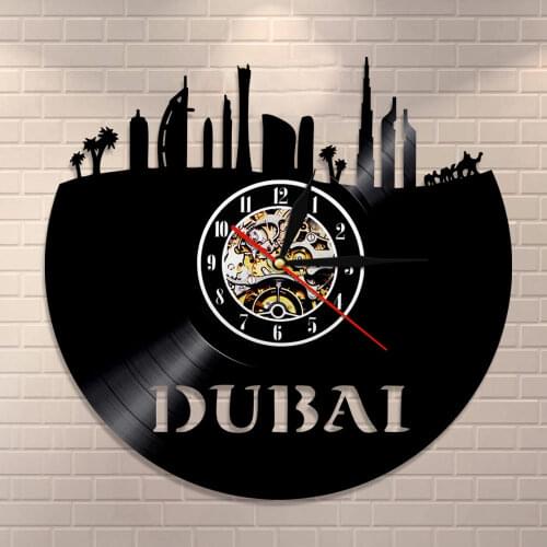 Dubai Skyline Vinyl Record Clock United Arab Emirates Silent Wall Clock UAE Cityscape Decorative Timepieces Asian Travel Gift