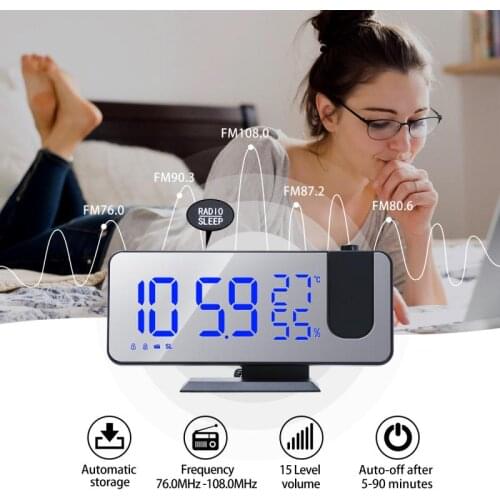 USB LED Digital Alarm Clock Radio Projection With Temperature And Humidity Mirror Clock Bedside Time Display For Smart Home