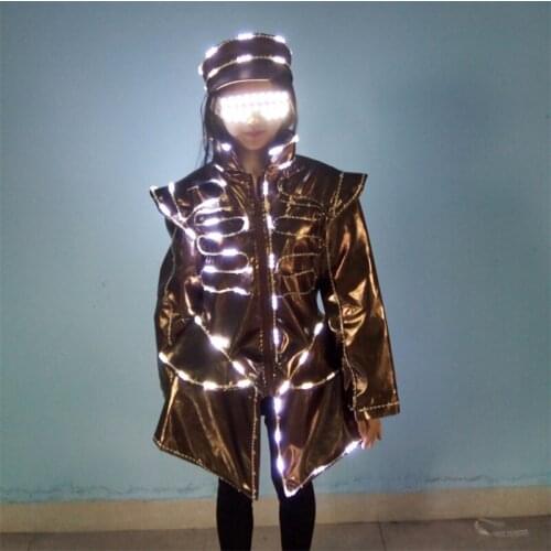 Hot Sale LED Luminous Waiter Uniforms With Glasses And Hat Growing Light Up DS DJ Party Bar KTV Nightclub Waiters Clothes