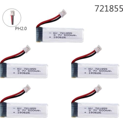 5PCS 1S 3.7V 3.8V 500mAh 30C 1S Lipo Battery with PH2.0 Plug for Indoor Racing Drone Toy 3.7V 721855 lipo toys battery wholesale